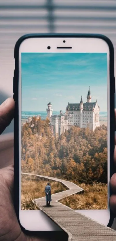 Surreal castle view within a smartphone screen, creating an amazing depth illusion.