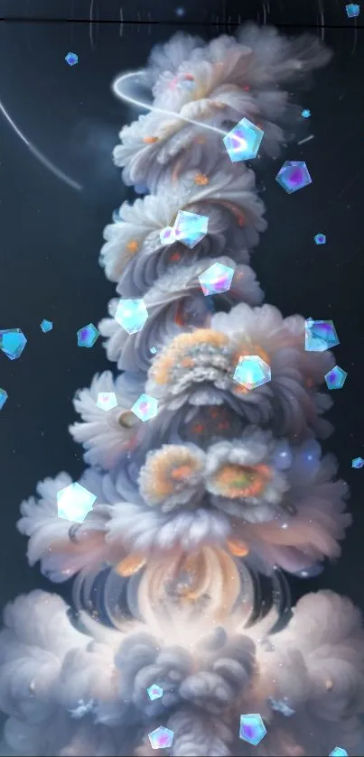 Surreal fantasy cloud with crystals wallpaper.