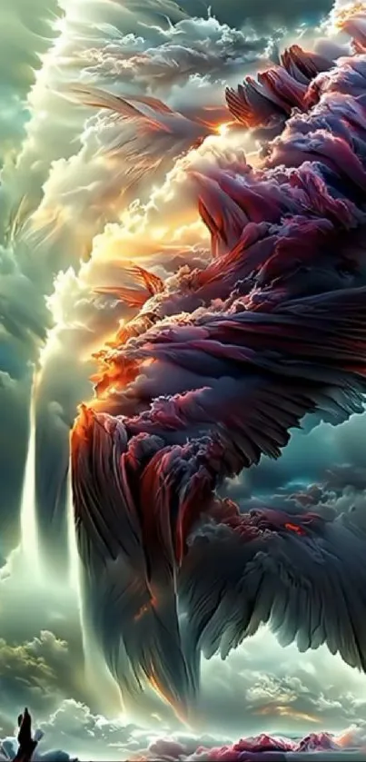 Surreal depiction of vibrant clouds with ethereal lighting, ideal for phone wallpaper.