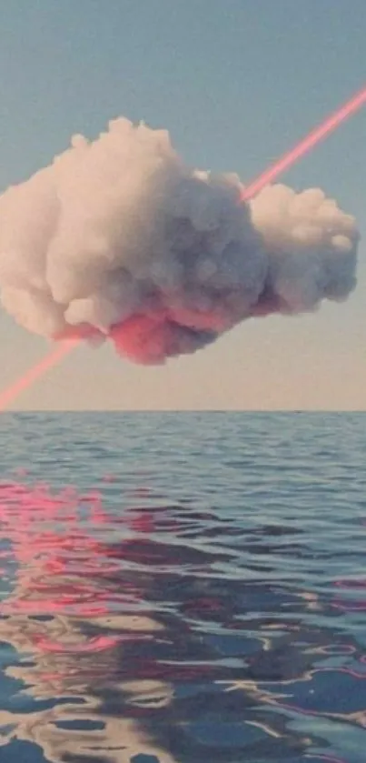 Surreal cloud over ocean with pink laser beam cutting through.