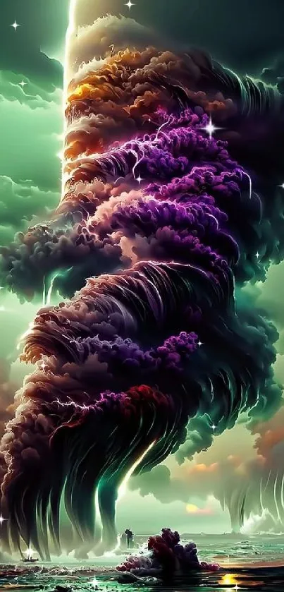 Surreal cloud vortex with vibrant colors.