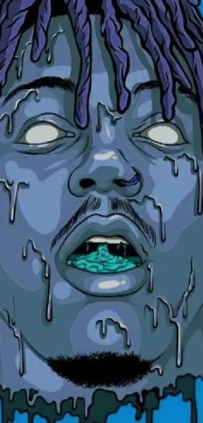 Surreal art of a dripping face in blue tones.