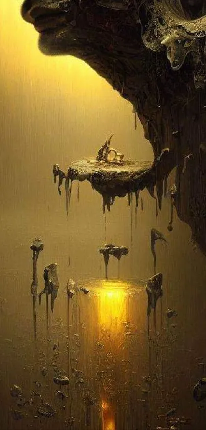 Surreal artwork with golden melting and dripping effect.