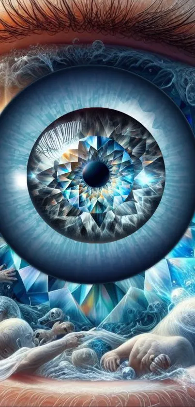 Surreal eye artwork with vivid colors and intricate patterns.