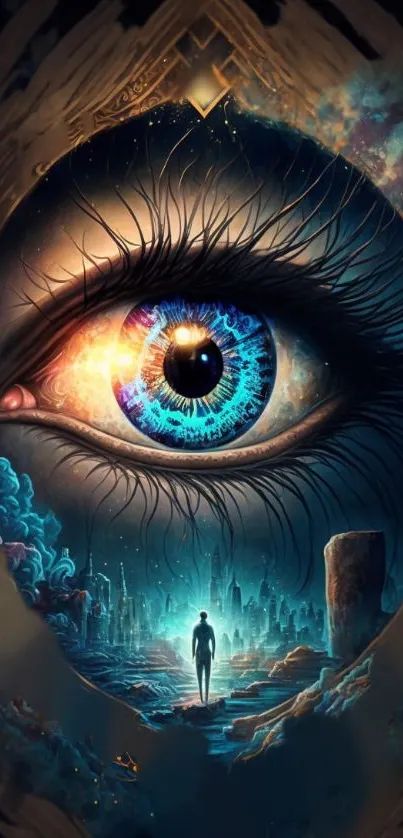 Surreal eye fantasy wallpaper with vibrant colors and dreamlike scene.