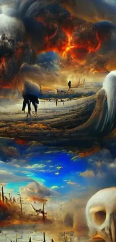 Surreal fantasy landscape with vibrant, fiery colors and imaginative dreamscape elements.