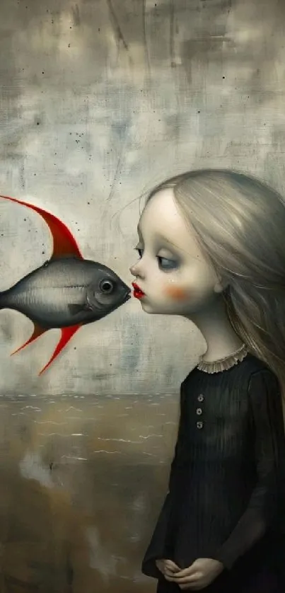 Surreal art of a girl facing a fish.