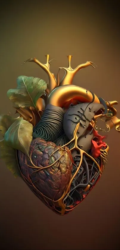 Surreal heart art with nature and technology elements in vibrant colors.