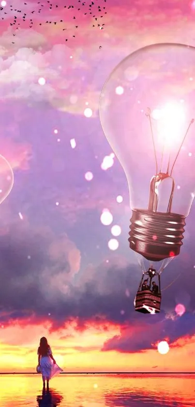 Surreal wallpaper with light bulbs and pink clouds.