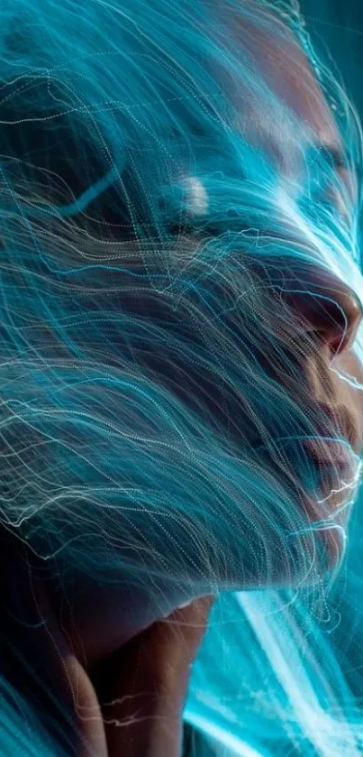 Futuristic blue light portrait mobile wallpaper.