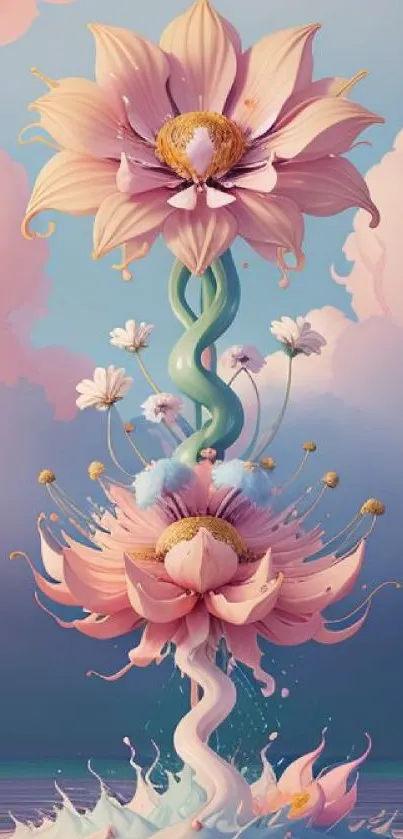 Surreal pastel lotus flower mobile wallpaper with dreamy elements.