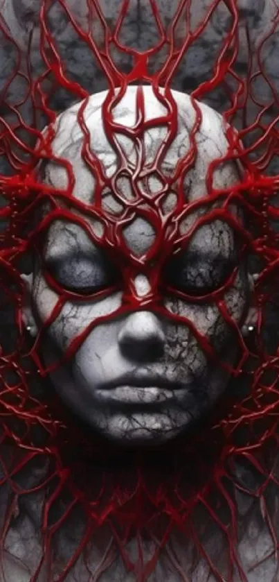 Surreal face with red veins mobile wallpaper.