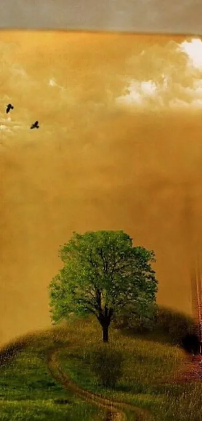 Surreal wallpaper of nature emerging from an open book with rich colors.