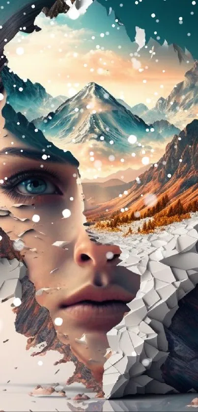 Surreal artistic wallpaper with nature and face combined in a stunning visual.