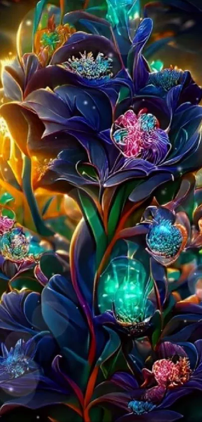 Surreal neon floral artwork displaying vivid colors and intricate designs.