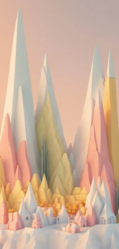 Surreal pastel mountain landscape art with vibrant colors.