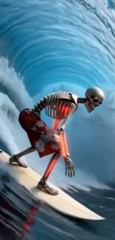 Skeleton surfing on a wave artwork