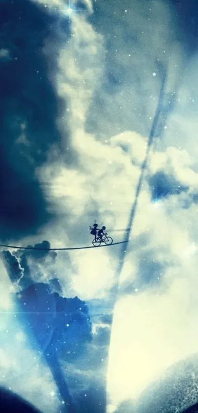 Surreal wallpaper of a bike in clouds.