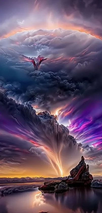 Surreal fantasy sky wallpaper with vibrant clouds and mystical lighting effects.