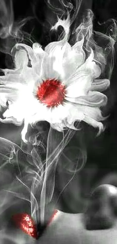 White flower with smoke on dark background.