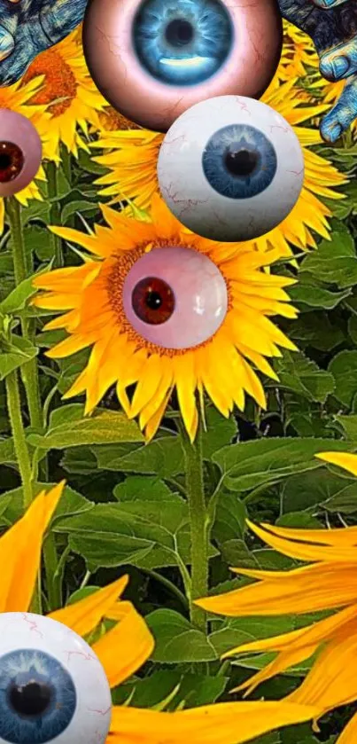 Surreal sunflower eyeball art wallpaper for mobile.