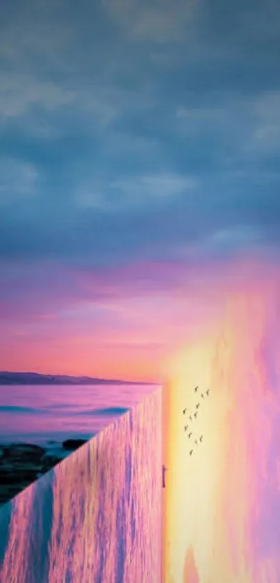 Surreal sunset sky wallpaper with ocean reflection.