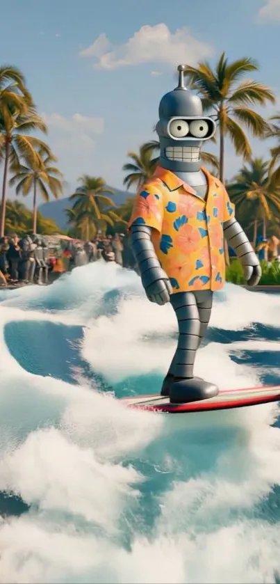 Robot surfing on waves with tropical background