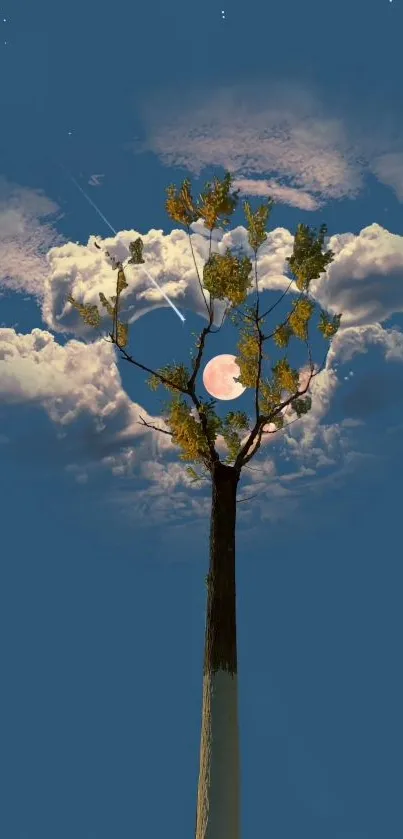 Surreal tree with moonlight in a vivid night sky wallpaper.