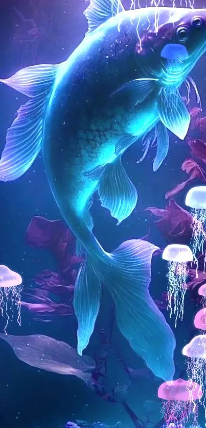 Mesmerizing fish in mystical purple waters, an enchanting mobile wallpaper.