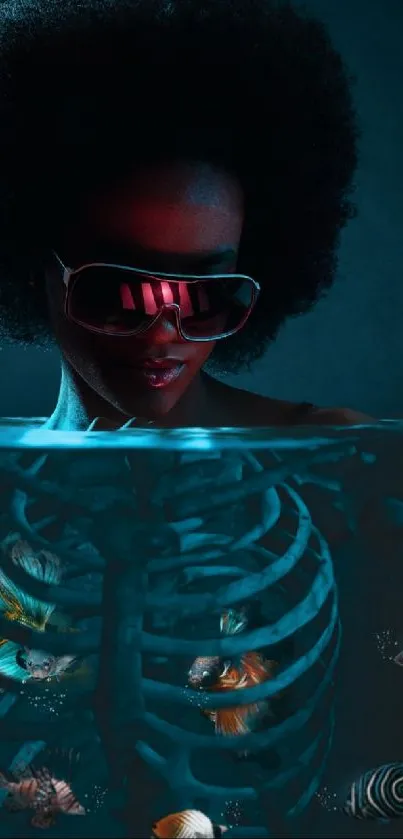 Surreal portrait with an afro and underwater elements.