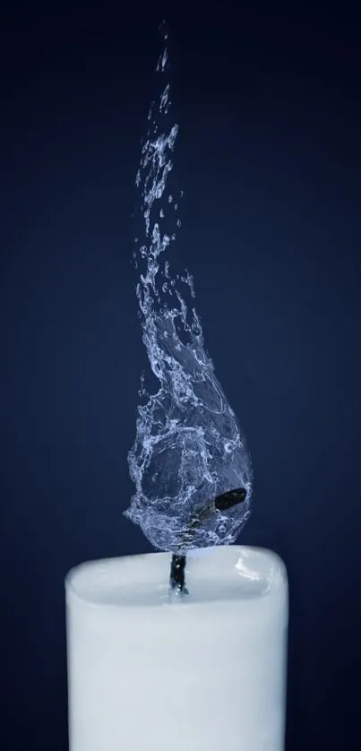 Surreal image of a water flame above a candle on a dark background.