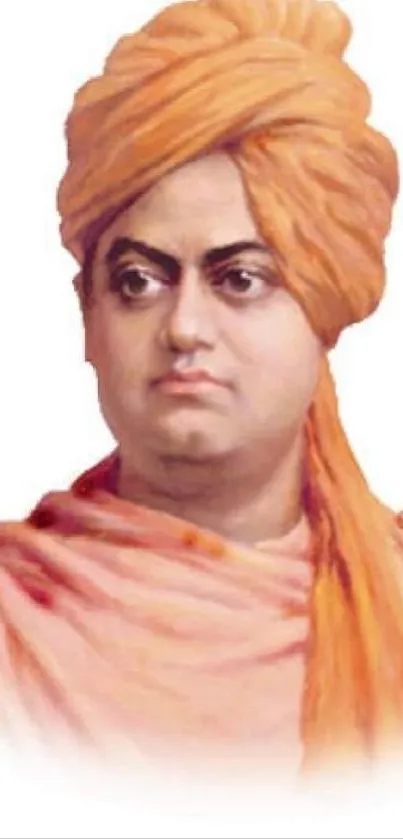 Swami Vivekananda vibrant orange portrait wallpaper.