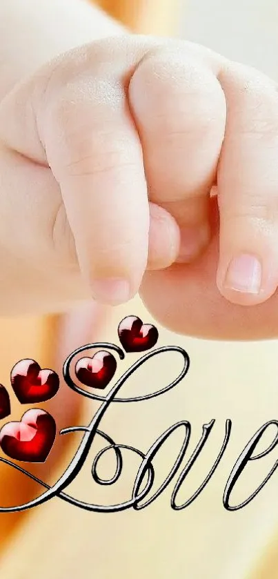 Baby hand with love and hearts wallpaper.