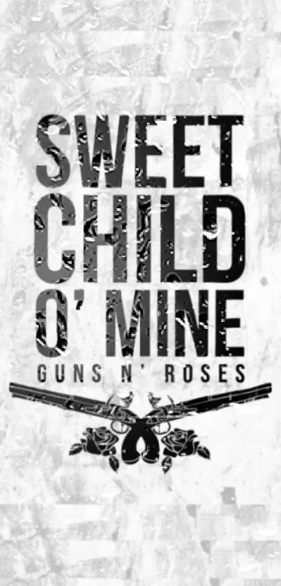 Monochrome wallpaper featuring Sweet Child O' Mine by Guns N' Roses, ideal for music fans.