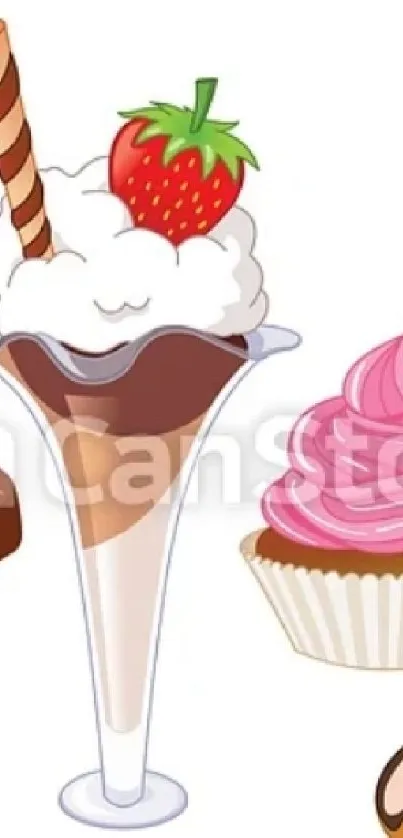 Mobile wallpaper of colorful desserts with chocolate and cupcakes.