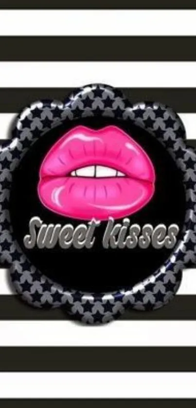 Sweet Kisses wallpaper with pink lips and stripes