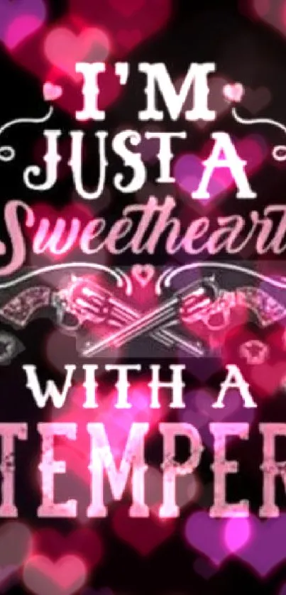 Sweetheart with a temper text wallpaper in pink and white.