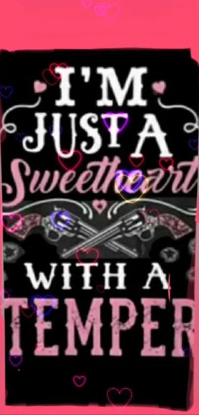 Sweetheart and temper themed phone wallpaper in pink and black.