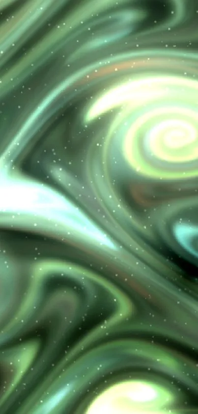 Swirling green and teal abstract mobile wallpaper.