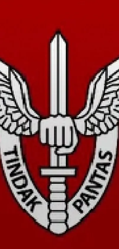 Tactical emblem with wings and sword on red.