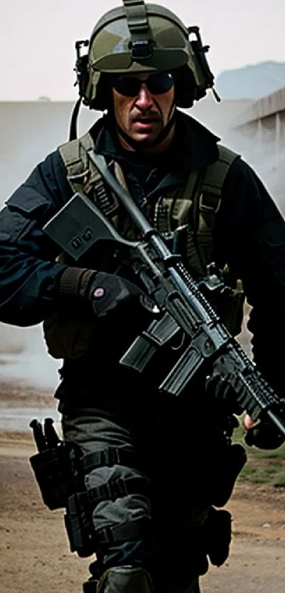 Tactical soldier in action mobile wallpaper.