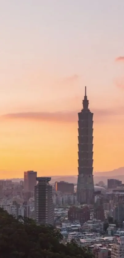 Taipei 101 at sunset with a vibrant skyline view.