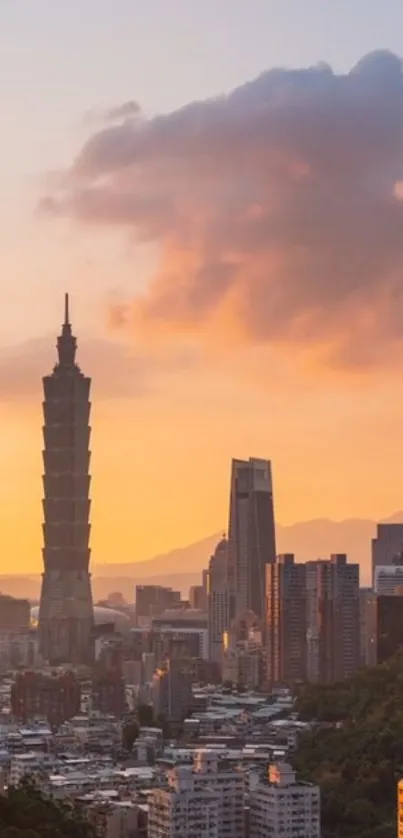 Taipei skyline featuring Taipei 101 during a vibrant sunset.