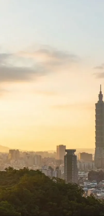 Taipei skyline with Taipei 101 at sunset, ideal for mobile wallpaper.