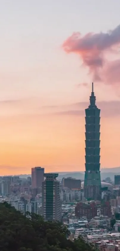 Taipei skyline at sunset with Taipei 101.