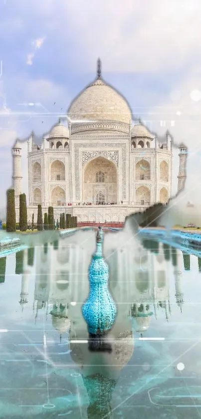 Taj Mahal reflection in serene water for mobile wallpaper.