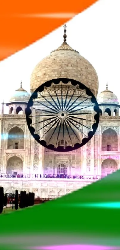 Taj Mahal with Indian tricolor overlay, depicting national pride.