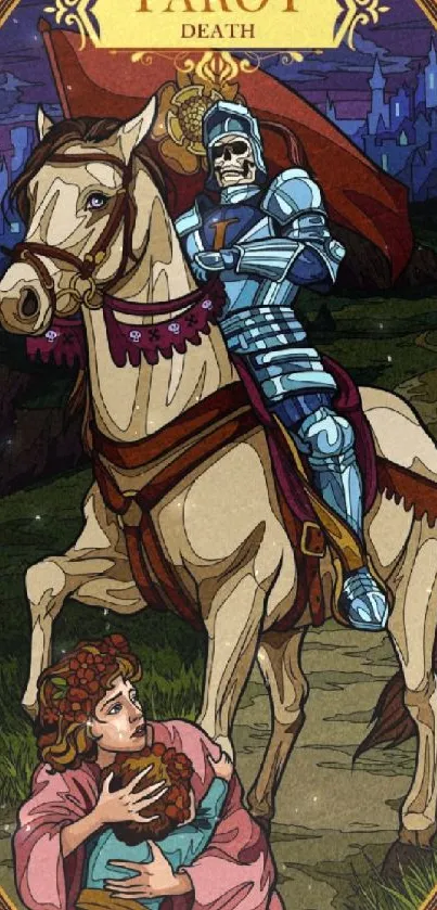 Illustrated Tarot Death Card showing a knight and horse.