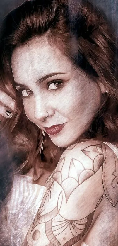 Tattooed woman in artistic portrait with smoky background