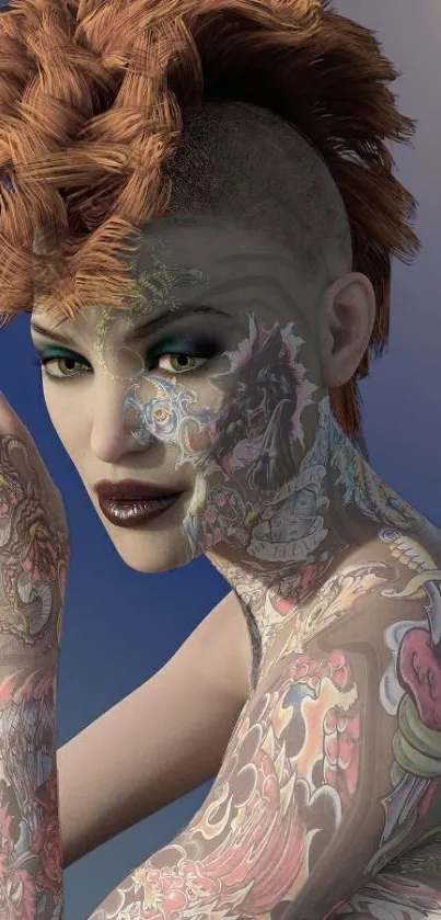 Tattooed punk-inspired figure with vibrant artistic details.